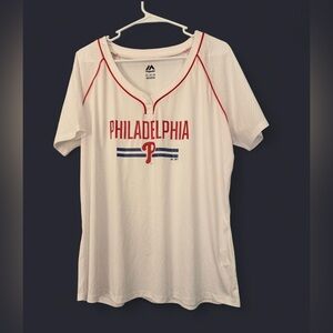 New Majestic Women's Philadelphia Phillies Notch Neck Raglan T-Shirt Size 2XL